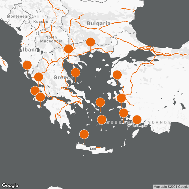 Construction Projects at the 14 Regional Airports of Fraport Greece map