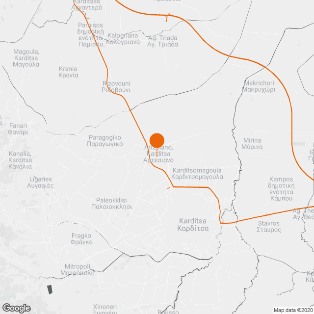 Artesiano and Rizovouni road detours of the Karditsa-Trikala National Road. map